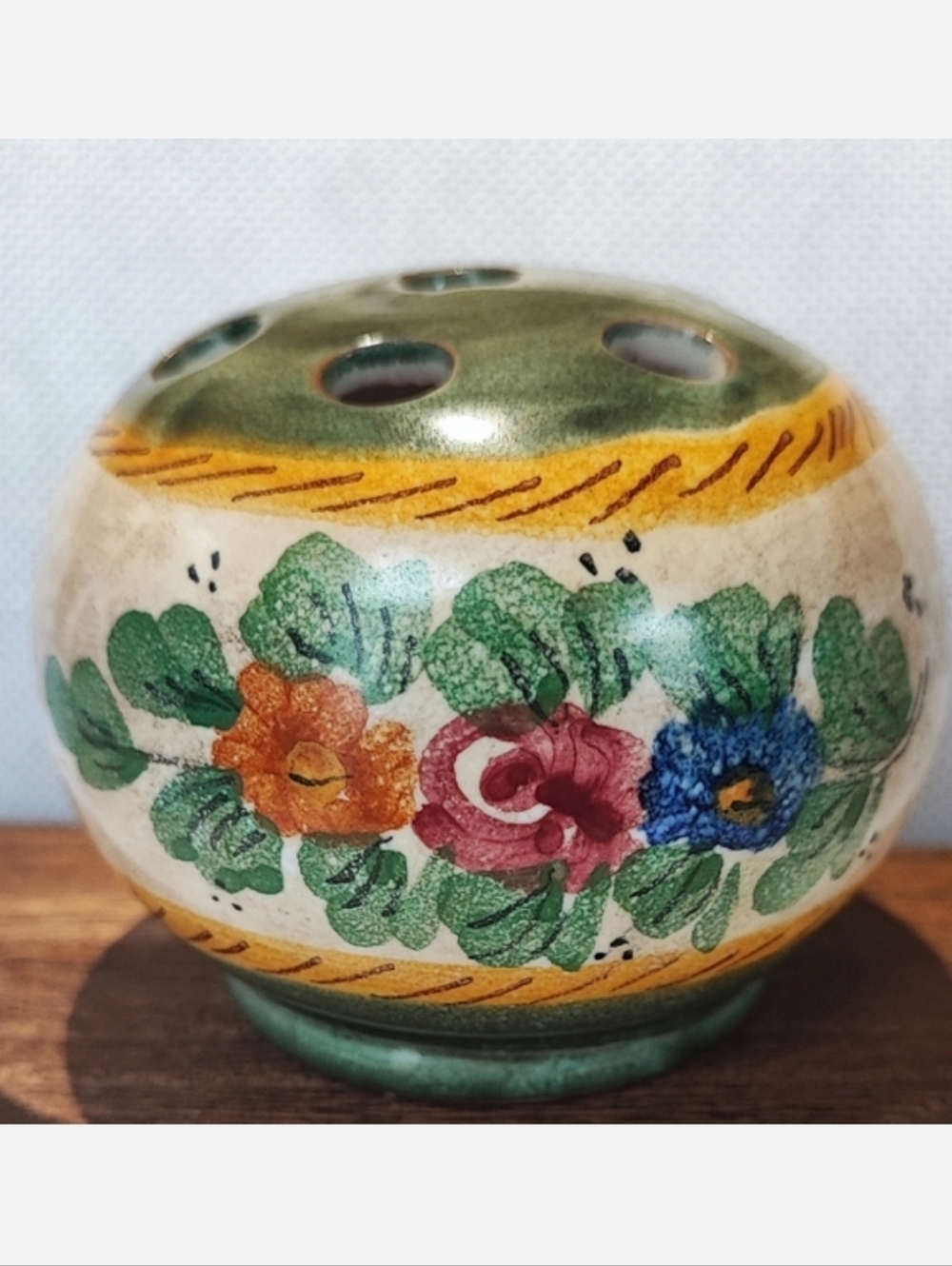 Ceramic Pottery Flower Frog Flowers Italy Vase Botanical Home Decor Vintage